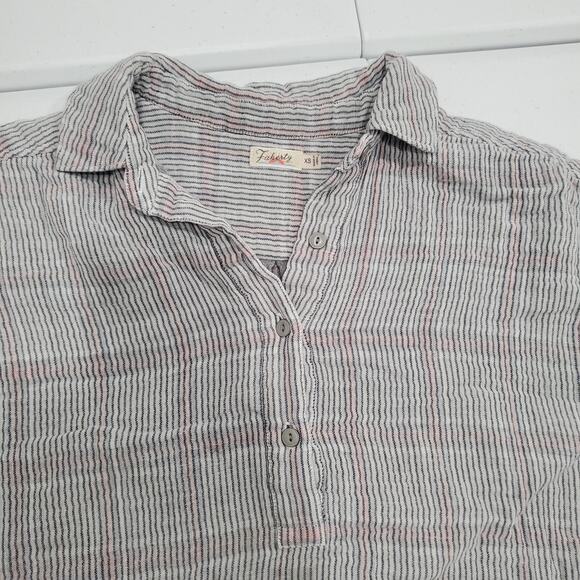 Faherty Shirt Womens XS Gray Red Stripe Short Sleeve Collared Popover Henley - Picture 4 of 8